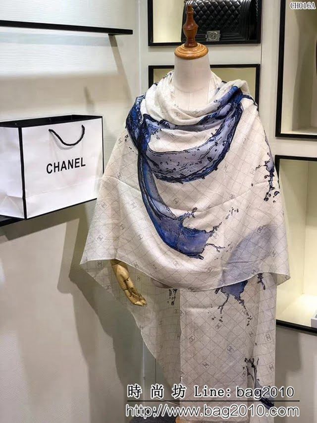 CHANEL香奈兒 2018專櫃最新款 名媛風格印花羊絨圍巾 CH016 LLWJ6176
